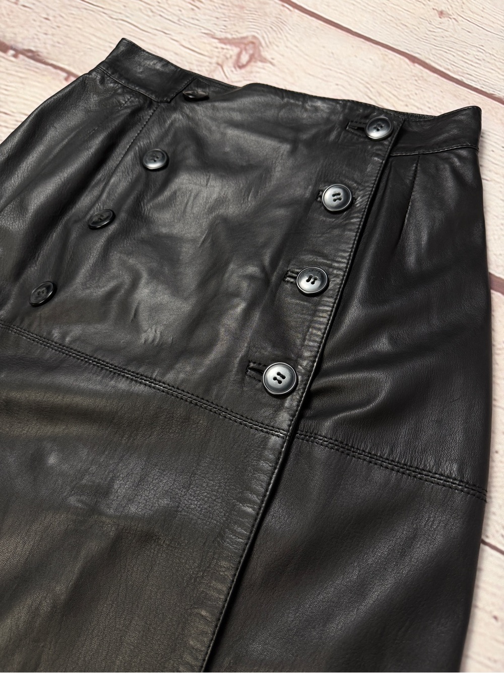 MARCO PIERGUIDI black classic soft genuine leather wrap skirt, size 44 - Picture 3 of 15